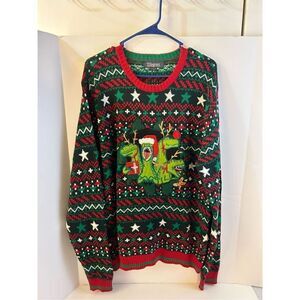 33 Degree Dinosaur Santa Hat Gingerbread M Mens Christmas Sweater Green Red